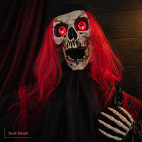 Squelette fantôme animé de 65 pouces pour Halloween, avec yeux rouges lumineux, son et mouvement, décoration de jardin