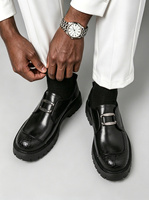 Chaussures en cuir pour hommes, mocassins à boucle métallique, chaussures habillées épaisses, pour affaires, bureau, taille 38-46, mariage, fête, usage quotidien