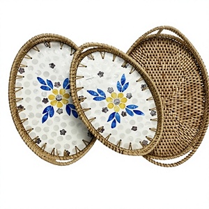 Bandeja Decorativa de Ratán Tejida a Mano, Plato Ovalado para Servir, Decoración Floral para Mesa de Comedor, Cocina y Hogar - Product Image 3