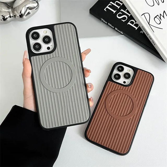 Luxury Leather Anti Drop Magnetic Phone Case for iphone 16 15 Pro Max Corrugated Wireless Charging Mobile Cover 11 12 13 14 Plus