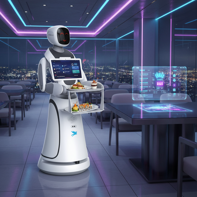 Commercial Robot LDS SLAM+VSLAM Navigation Auto Charge 20Ah Battery 10h Runtime for Restaurant Hotel Cafe Reception