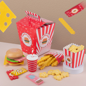 Juego de juguetes de madera para cocina: Hamburguesas, papas fritas y refrescos. Juguetes de simulación de comida rápida para cortar. - Product Image 3