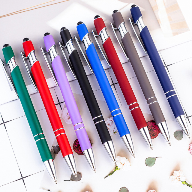 2 in 1 Stylus Pen Soft Rubber Finish Aluminum Custom logo Promotion Cheap Metal Ball Pen