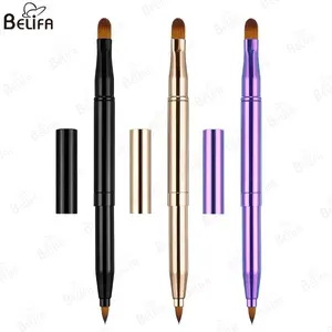 High Quality Travel Portable Vegan Nylon Synthetic Hair Double Head Retractable Concealer Eyeshadow Lip Makeup Brush With Cap