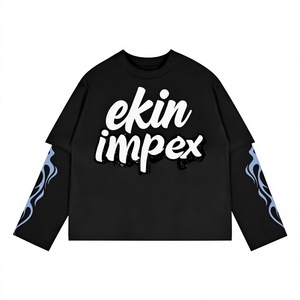 Ekin Impex Men's Black Long Sleeve Crewneck T-<b>Shirt</b> Street Style Printed Letter Design Full Sleeve <b>Flame</b> Pattern Casual <b>Shirt</b> - Product Image 1
