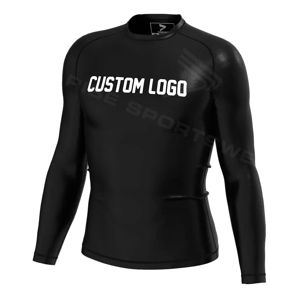 Custom Logo Hoge Kwaliteit Groothandel Effen Jiu Jitsu Fitness Zwemshirts Bedrukt Lange Mouw Mma Voor Mannen Bjj Rashguard Rash Guard