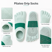 Chaussettes de Pilates en Fibre de Bambou à Cinq Doigts, Antidérapantes avec Semelle en Silicone, Évacuation de l'Humidité pour Yoga, Barre, Reformer, Studio, Logo Personnalisé