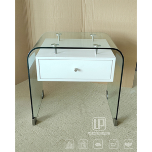 Luxury Glass Classic Nightstand Modern Curved Sides Contemporary White Wooden Nightstand Nordic Bedroom Furniture UP-7-1 Luxury - Product Image 1
