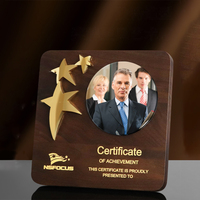Plaques de récompense en bois et verre vierges de haute qualité, avec cadre coloré délicat, et certificats en bois et métal en forme d'étoile, pour la vente en gros