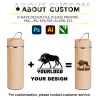 Mug à café en acier inoxydable à double paroi avec couvercle en bambou personnalisé, 350 ml, 450 ml, 500 ml, thermos à vide, bouteille d'eau en bambou avec poignée