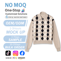 Pull en cachemire Argyle vintage élégant pour femme avec demi-fermeture éclair, conception personnalisée du logo du fabricant, luxe