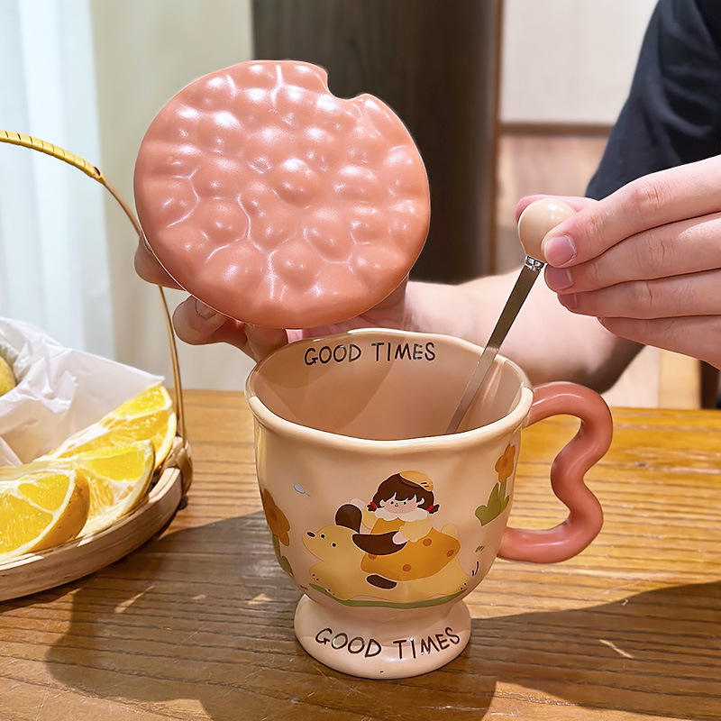 ฝาปิดแก้วลายลูกสุนัขพร้อมช้อน