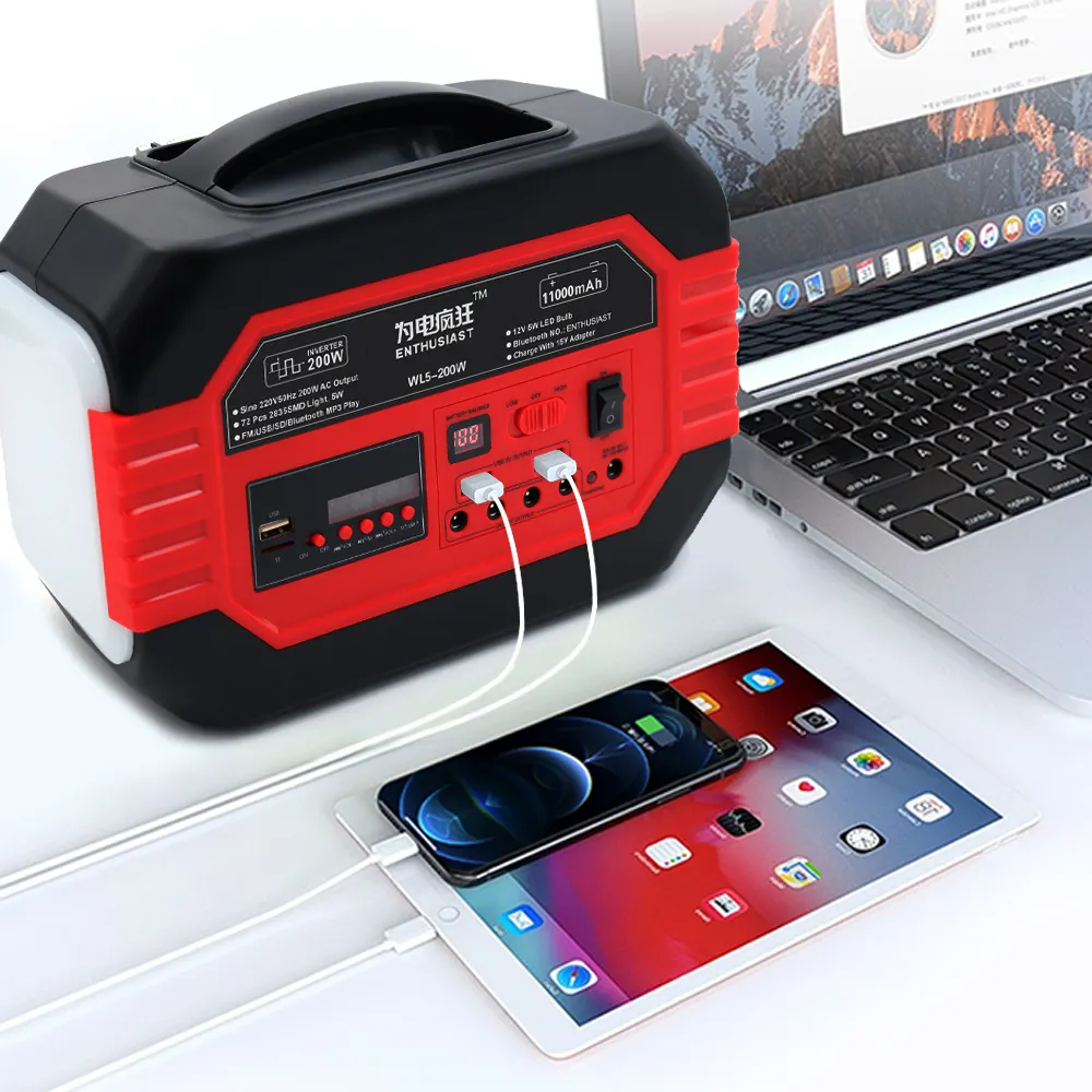 Solar Powered Electric Generator Lifepo4 Battery 200W Bluetooth Fm Radio Function Lifepo4 Solar Panels And Generator