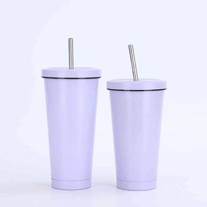 Stainless Steel Tumbler With Straw Double Wall Vacuum Insulated Travel <b>Cup</b> Minimalist Design 12-24 Hours Thermal Insulation - Product Image 2