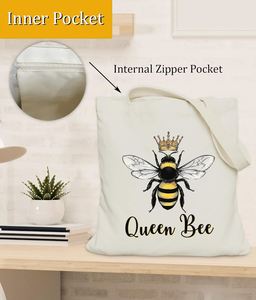 Bolsa de Lona Estética para Mujeres y Chicas, Regalo para Mejores Amigas o Compañeras de Trabajo, Bolsa Tote para Ella, Tamaño Mediano con Bolsillo Interior - Product Image 4