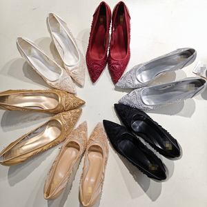 F1045 ZA Scarpe da <span class=keywords><strong>Donna</strong></span> Eleganti con <span class=keywords><strong>Tacco</strong></span> Alto, Scarpe da Sposa Ricamate, Scarpe da Cerimonia, Nero Bianco Kaki con Perline, Tacchi da Sposa - Product Image 1