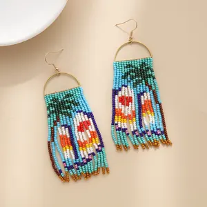 New Arrival Bohemian Tassel Earrings Personality Parrot Tiger Leopard Pattern Seed Beads Beaded Women's Earrings Jewelry