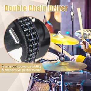 Pedal doble de acero inoxidable de alta resistencia con transmisión de cadena doble, accesorios de percusión y cabezales de batidor de 4 lados |   Batería Eléctrica - Product Image 5