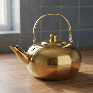 Bouilloire à thé en métal doré avec couvercle et poignée, style glamour - Product Image 4