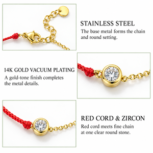 สร้อยข้อมือเพทายสีแดง สายสแตนเลสชุบทอง 14K ดีไซน์ครึ่งโซ่พร้อมหินกลมใส - Product Image 2