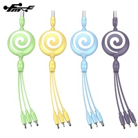 2.4A Kabel Pengisian Cepat Kabel USB Dapat Ditarik Silikon Cair Lollipop 3 In 1 Tas OPP Earphone Standar untuk Ponsel Android