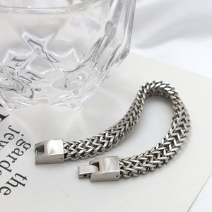 Stainless Steel Double Row Chain Bracelet Geometric Design Men's Hip Hop Jewelry Gift - Product Image 2