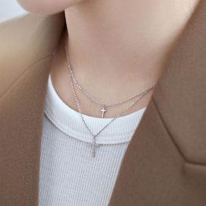 Dylam <b>Cross</b> Necklace for Women S925 Silver Layered <b>Chain</b> <b>Cross</b> Pendant Necklace Simple Jewelry Gifts <b>Chain</b> Necklace - Product Image 4