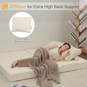 Canapé-lit <span class=keywords><strong>convertible</strong></span> en velours côtelé 2 places, matelas coussin de sol pliable avec oreillers, design sans armature pour salon et chambre - Product Image 5