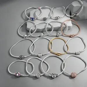 NUEVAS Pulseras de Cadena de Serpiente de Plata de Ley 925 Compatibles con Charms Originales, Cierre de Corazón, Brazalete, Joyería, Regalo para Mujeres y Niñas - Product Image 1