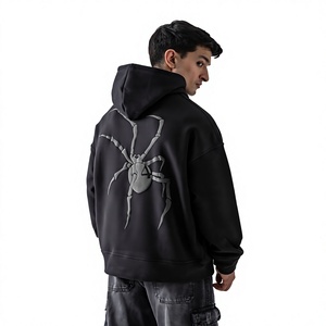 Sudadera con Capucha Oversize Negra Digital Spider Puff con Estampado de Estrella, Casual, de Forro Polar de Spandex/Poliéster, Manga Larga - Product Image 1