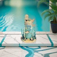 Gâteau en bois topper été mer style coquille étoile de mer pieuvre crabe diable poisson gâteau accessoires gâteau décoration fournitures