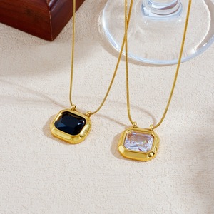 Fashion Pendant Necklace Gold Plated Snake Chain Geometric Square Bezel Setting Stone Daily Party Jewelry - Product Image 2