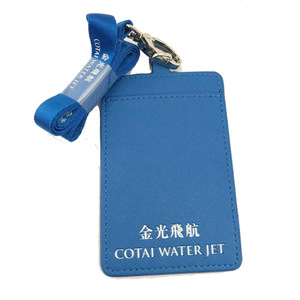 Factory Customized Leather Aviation <strong>Lanyard</strong> ID Badge Cover Advertising Leather ID Card Holder <strong>Police</strong> PU Working Card Holder - Product Image 2