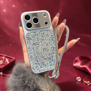 เคสโทรศัพท์มือถือแบบมีกลิตเตอร์ วัสดุ PC สำหรับผู้หญิง ป้องกันการกระแทก พร้อมสายคล้อง สำหรับ iPhone - Product Image 1