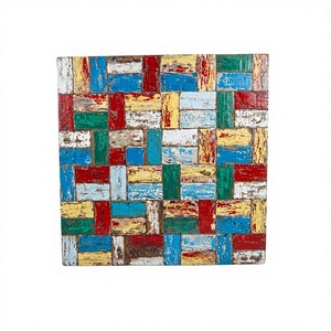 Panneau mural en mosaïque Art Déco DIVADI fait main en bois de bateau recyclé, design patchwork nautique vintage en acier inoxydable, épaisseur 5 cm - Product Image 1