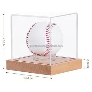 Acryl Baseball-Vorführbox Holzboden, Acryl-Autograph Baseball-Ständerbox für einen einzigen Ball
