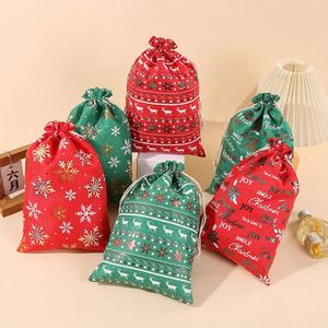 Sacs en toile de jute à cordon de serrage pour Noël, grand format, avec dorure or, 30x40cm, sac cadeau de Noël en lin, pochette réutilisable pour les fêtes - Product Image 6