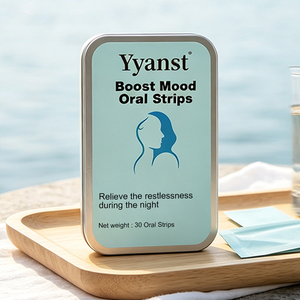 Tiras de película oral botánica disoluble sin excipientes, 30 tiras, en lata metálica cuadrada con diseño de onda fluida color verde azulado, con sobres individuales, OEM Privado - Product Image 2