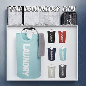 Large 90L Double Fabric Padded Waterproof Foldable Laundry <b>Basket</b> Storage Hamper for Room Bathroom <b>Wardrobe</b> - Product Image 2