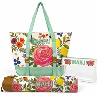 Set de Bolsas de Almacenamiento para Mahjong con Diseño Floral y Frutal, Base Verde Menta, Hebillas de Latón, Ilustraciones de Rosas y Limones, Bolsa Transparente para Accesorios, MAHJ