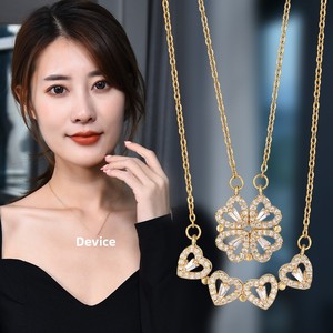 Collana in Rame a Cuore Bivalente da Donna, Catena a Bambù Multistrato alla Moda con Ciondolo in Zircone, Fornitura per Live Streaming Net Red - Product Image 4