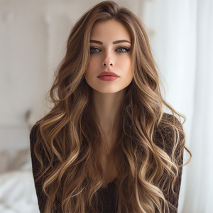 Parrucca Sintetica alla Moda Più Venduta del 2025 in Fibra Futura Castana con Mèches e Tintura Sfumata Parrucca Riccia da Donna SM1620 - Product Image 2