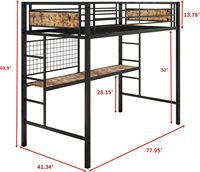 Lit mezzanine robuste avec structure métallique et poste de travail, lit mezzanine moderne et gain de place pour adultes, étudiants, meubles d'appartement