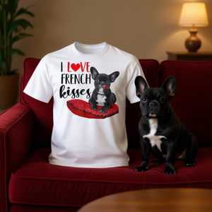 T-shirt « I Love French Kisses » pour amoureux des bouledogues français, pour maman de chien - Product Image 3