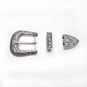 Juego de Hebillas de Cinturón de Aleación Vintage, Hebilla de Estilo Occidental en Plata Antigua con Diseño Floral Decorativo para Cinturones Casuales y de Rodeo - Product Image 3