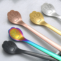Ensemble de cuillères en acier inoxydable 304 avec griffe de chat mignonne et créative, miroir, crème glacée, café, thé, dessert, accessoires de vaisselle