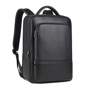 Men's Genuine Leather <b>Backpack</b> 20L With Usb Business Travel Casual Solid Color Soft Handle Interior Zipper Pocket - Product Image 2