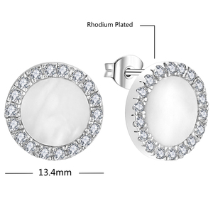 925 Sterling Silver Classic CZ Halo Stud Earrings Rhodium Plating Hypoallergenic White Mother Pearl Earrings for <strong>Women</strong> and Girls - Product Image 6