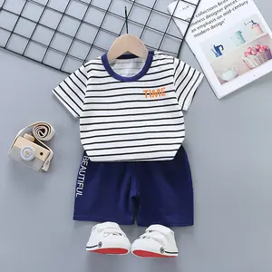 Latest models 100% whole cotton children's summer printing set,baby clothes with inventory items