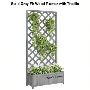 Jardinière rectangulaire en bois de sapin gris massif avec treillis, style clôture élégante - Product Image 1